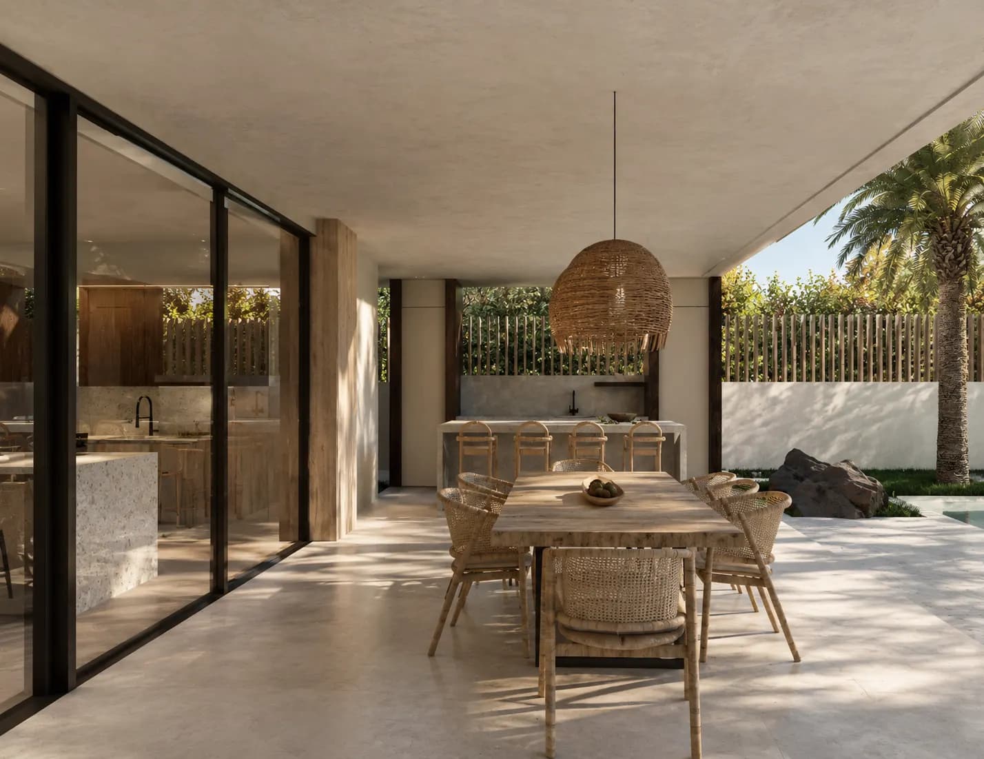Casa Benalmádena: Comedor exterior cubierto junto a la piscina y la cocina